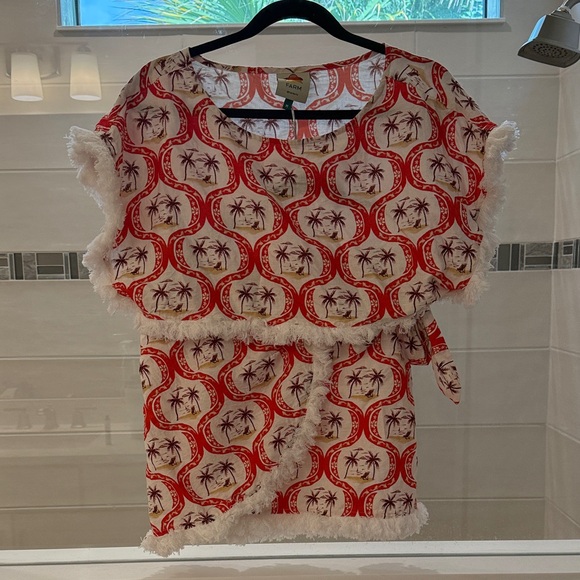 Farm Rio Red and White Palm Tree Print Top with matching wrap skirt - Picture 1 of 7